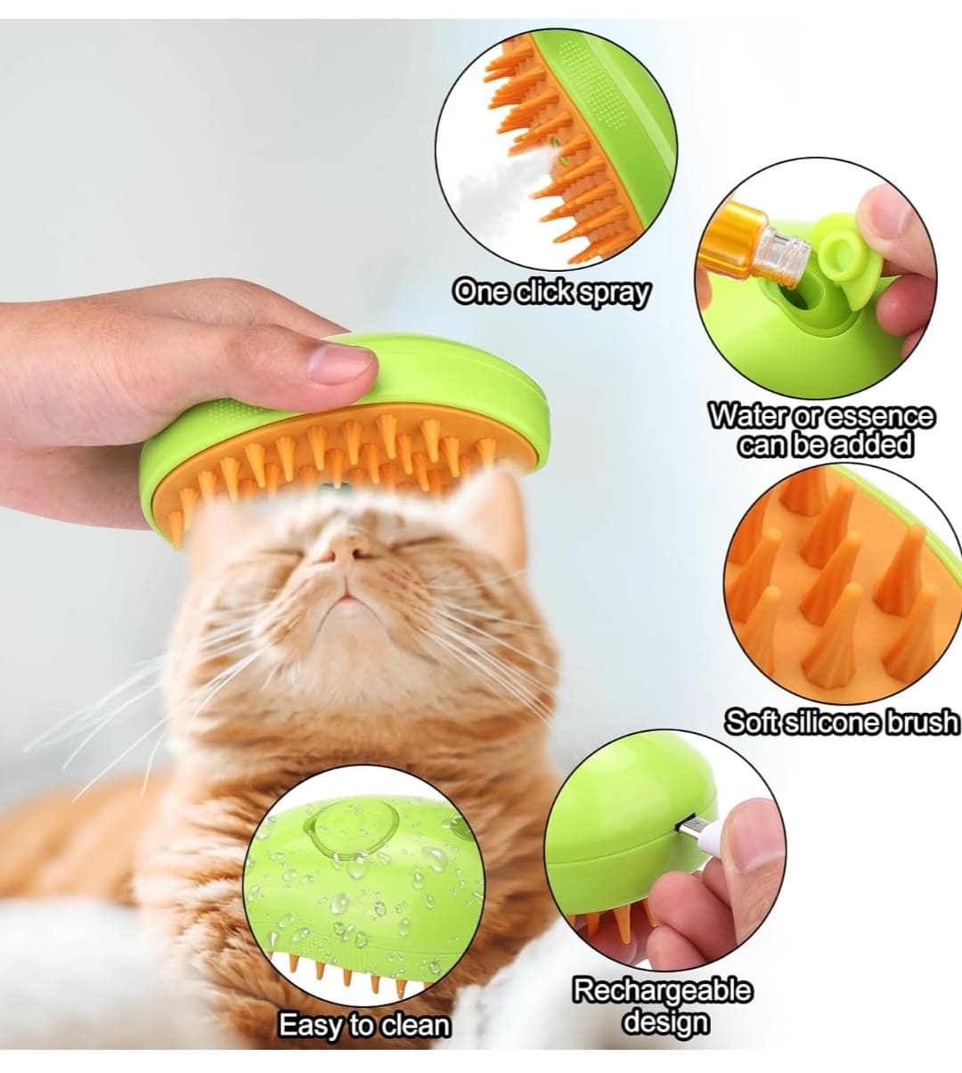 Cepillo de Vapor para Gatos 3 en 1 | Elimina Pelos Sueltos, Masaje Relajante y Brillo al Pelaje